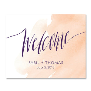 "Sybil" Peach Watercolor Wedding Welcome Sign