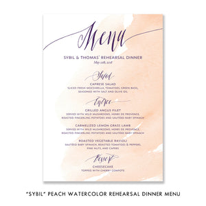 "Sybil" Peach Watercolor Rehearsal Dinner Invitation