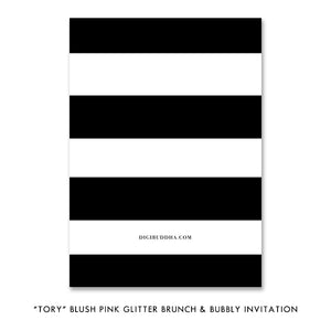 "Tory" Blush Pink Glitter Brunch & Bubbly Invitation