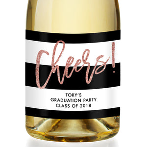 "Tory" Blush Glitter Stripe Graduation Champagne Labels