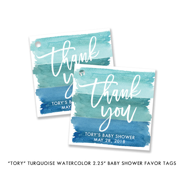 "Tory" Turquoise Watercolor Baby Shower Invitation