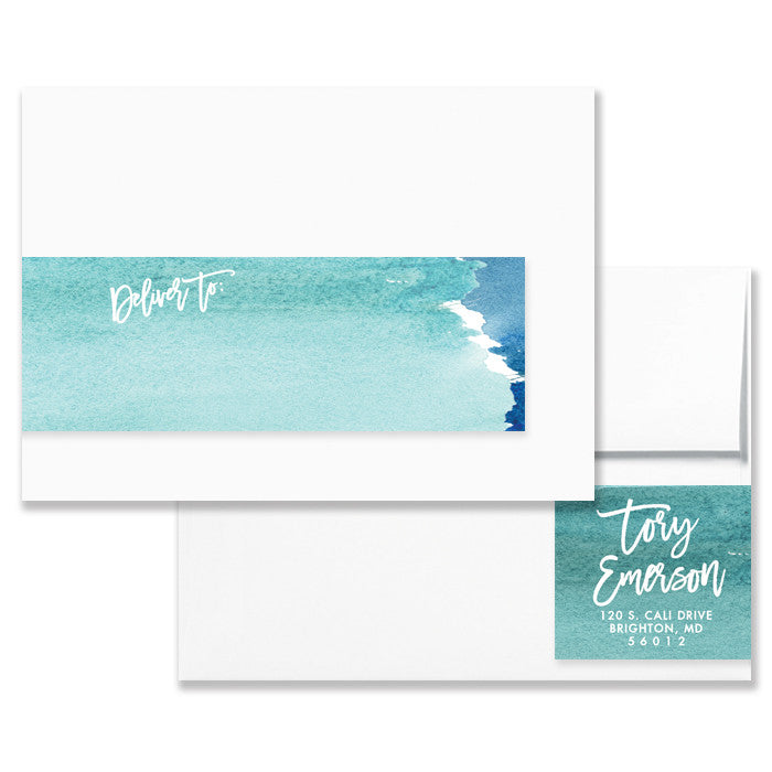 "Tory" Turquoise Watercolor Envelope Wrap Address Labels