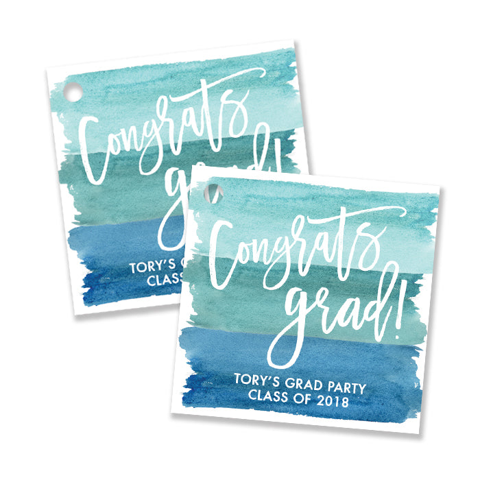 "Tory" Turquoise Blue Watercolor Favor Tags