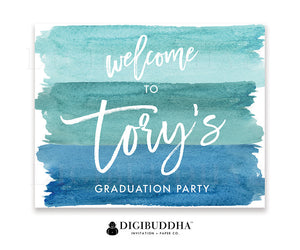 "Tory" Turquoise Watercolor Graduation Party Invitation