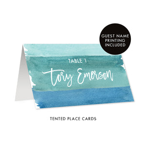 Turquoise Blue Place Cards in Watercolor | Tory
