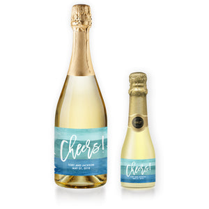 "Tory" Turquoise Watercolor Wedding Champagne Labels