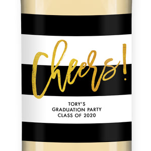 "Tory" Black White + Gold Graduation Wine Labels