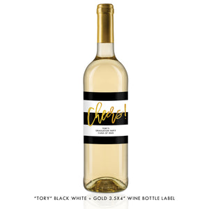 "Tory" Black White + Gold Graduation Wine Labels
