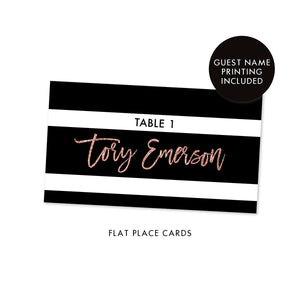 Black + White Striped Place Cards with Blush Glitter | Tory
