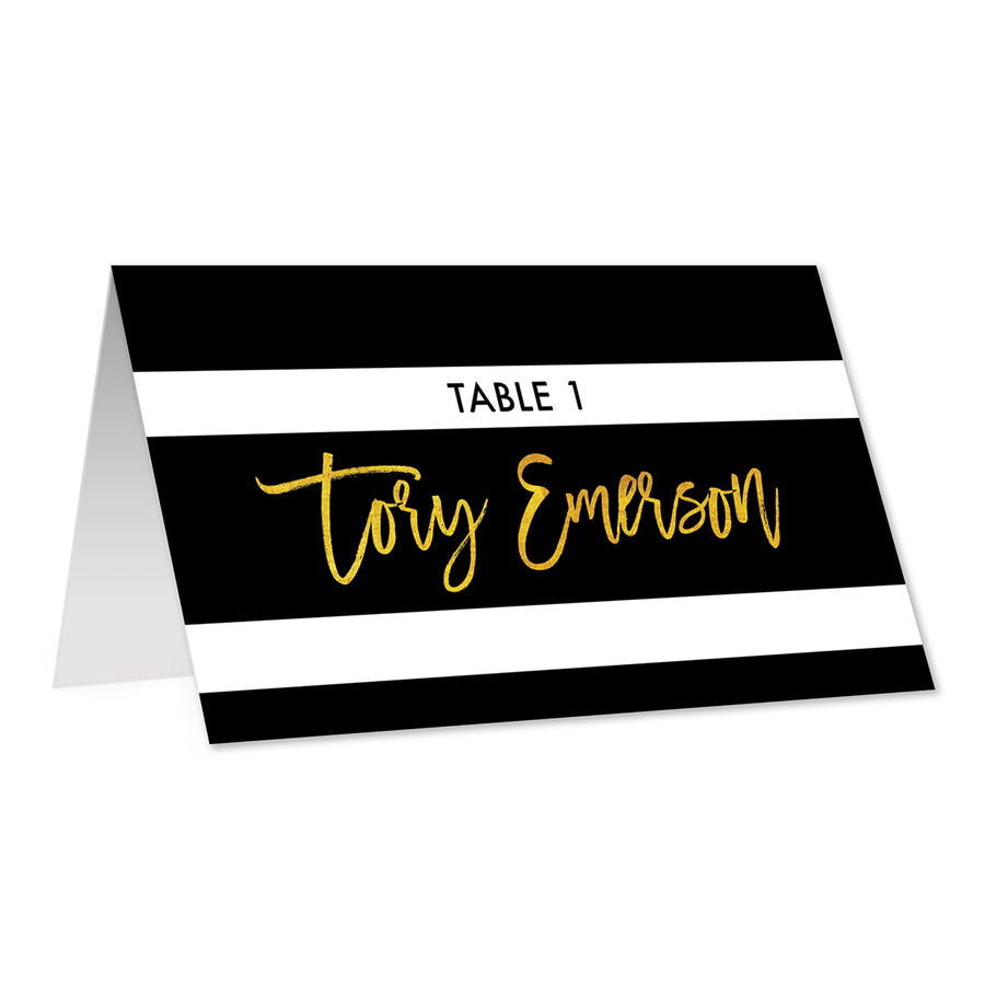 Black + White Striped Place Cards with Gold | Tory