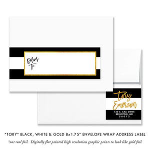 "Tory" Black White + Gold Graduation Party Invitation