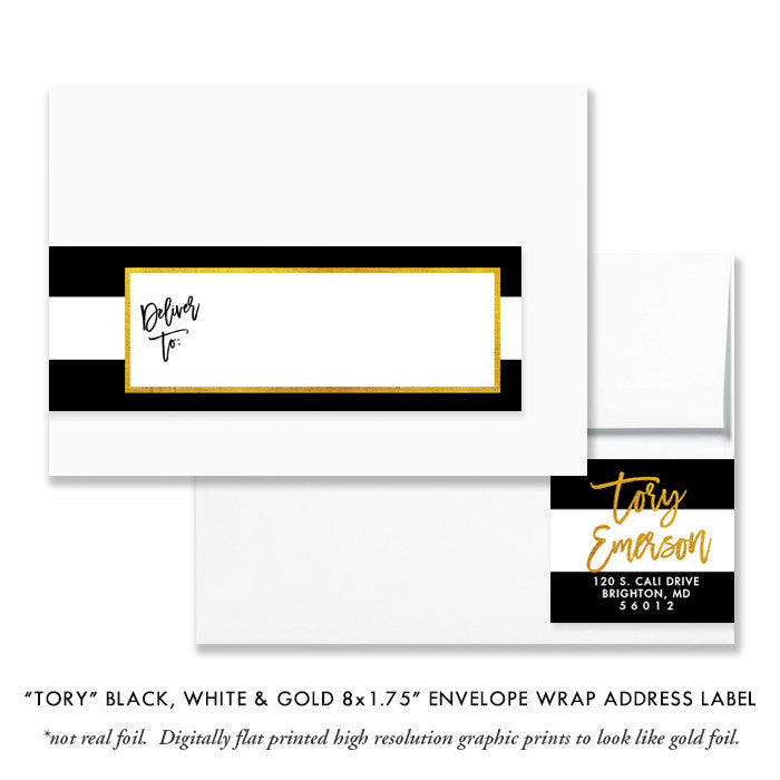 "Tory" Black White & Gold Envelope Wrap Address Labels