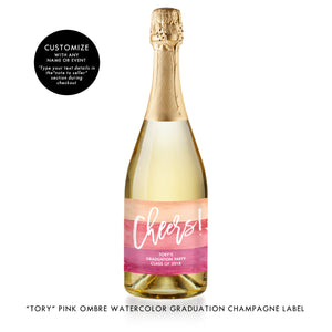 "Tory" Pink Ombre Watercolor Graduation Champagne Labels