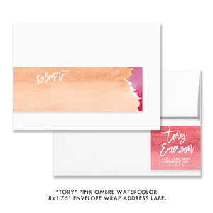 "Tory" Pink Ombre Watercolor Envelope Wrap Address Labels