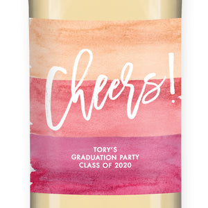 "Tory" Pink Ombre Watercolor Graduation Wine Labels