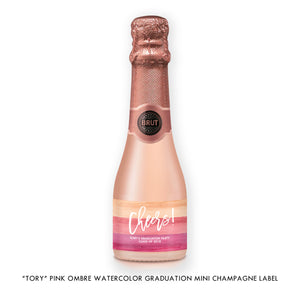 "Tory" Pink Ombre Watercolor Graduation Champagne Labels