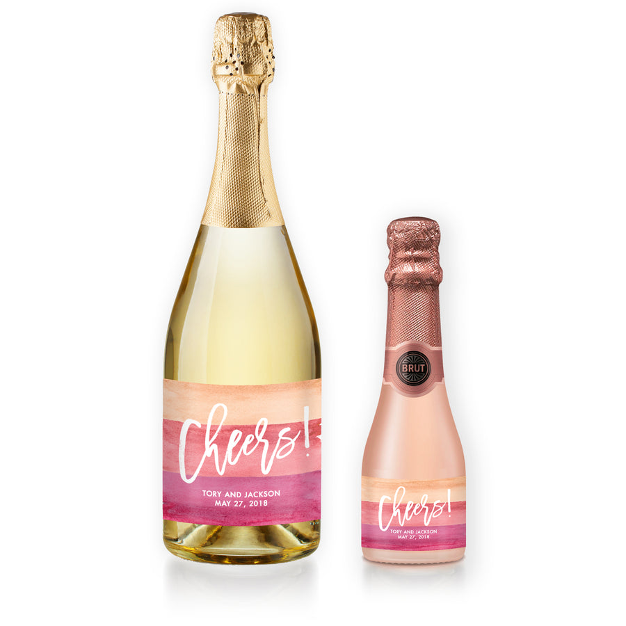 "Tory" Pink Ombre Wedding Champagne Labels