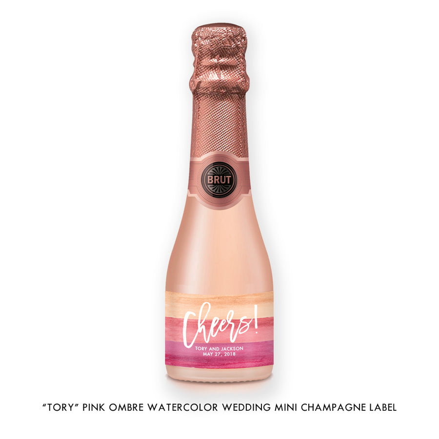 "Tory" Pink Ombre Wedding Champagne Labels