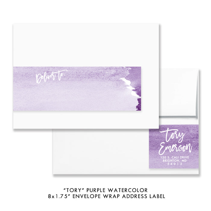 "Tory" Purple Watercolor Envelope Wrap Address Labels
