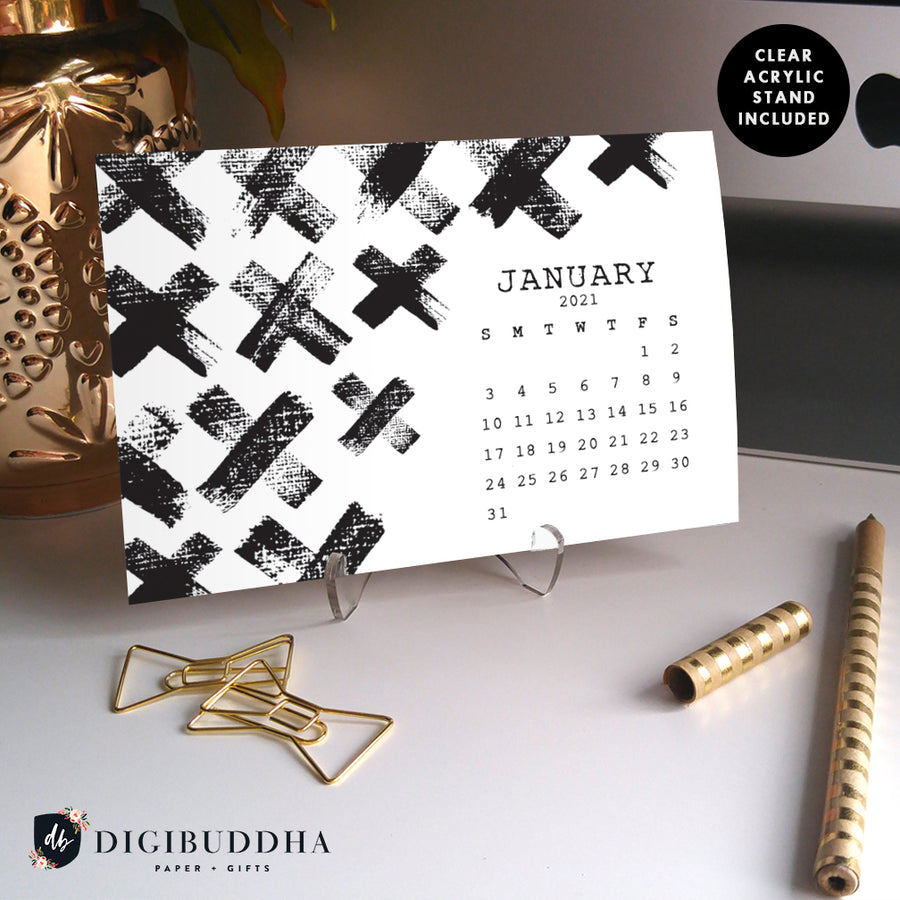 2021 Edgy Black & White Desk Calendar by Digibuddha | Coll. 7
