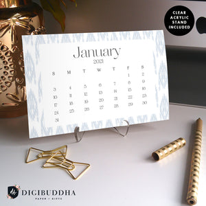 2021 Blue Gray Ikat Desk Calendar by Digibuddha | Coll. 10