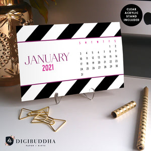 2021 Black & White Stripes Desk Calendar by Digibuddha | Coll. 11