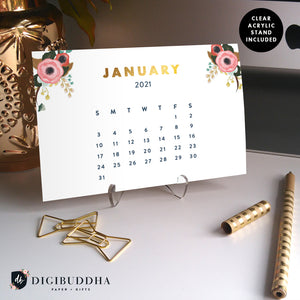 2021 Navy Floral Desk Calendar by Digibuddha | Coll. 19