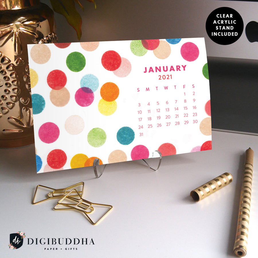2021 Rainbow Dots Desk Calendar by Digibuddha | Coll. 22