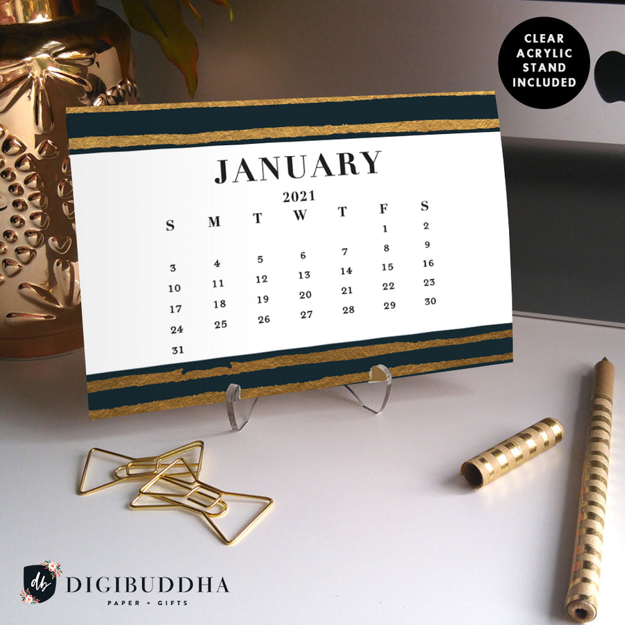 2021 Classic Black & Gold Desk Calendar by Digibuddha | Coll. 25