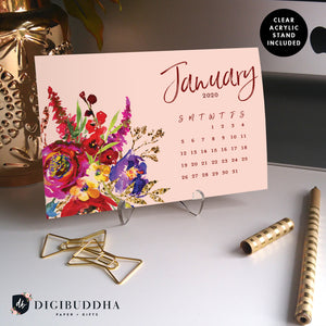 2020 Bold Watercolor Floral Desk Calendar by Digibuddha | Coll. 27