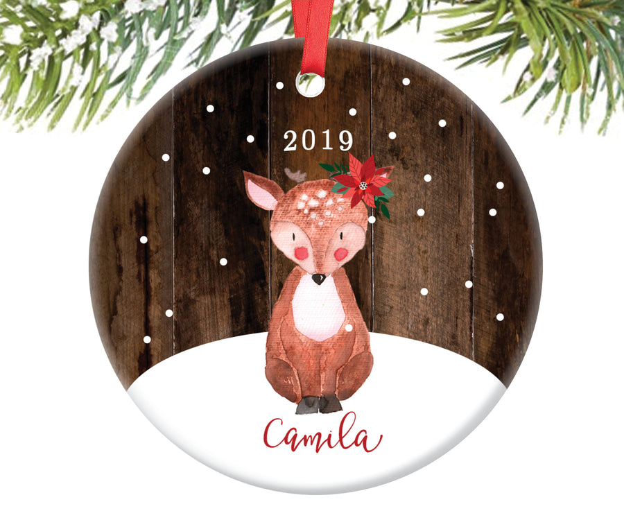 Baby Fawn Deer Christmas Ornament for Girls, Personalized | 74