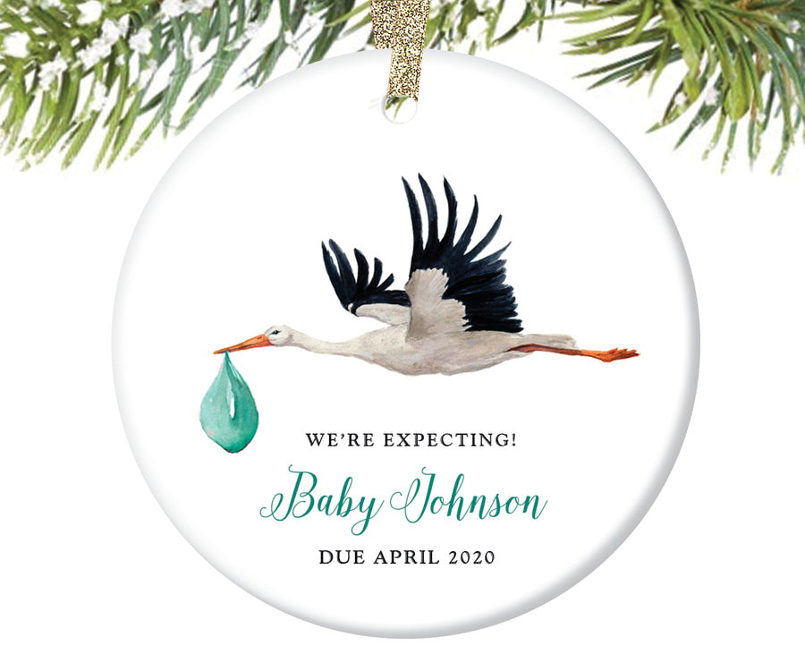 Expecting Parents Stork Christmas Ornament, Personalized | 101