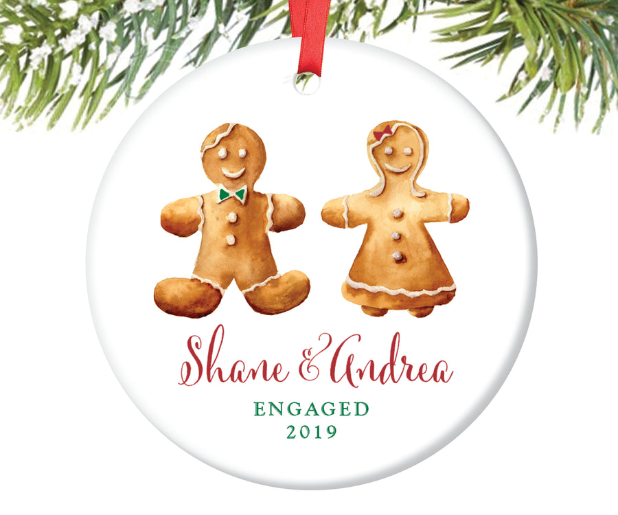 Engaged Christmas Ornament Gingerbread Couple, Personalized | 108