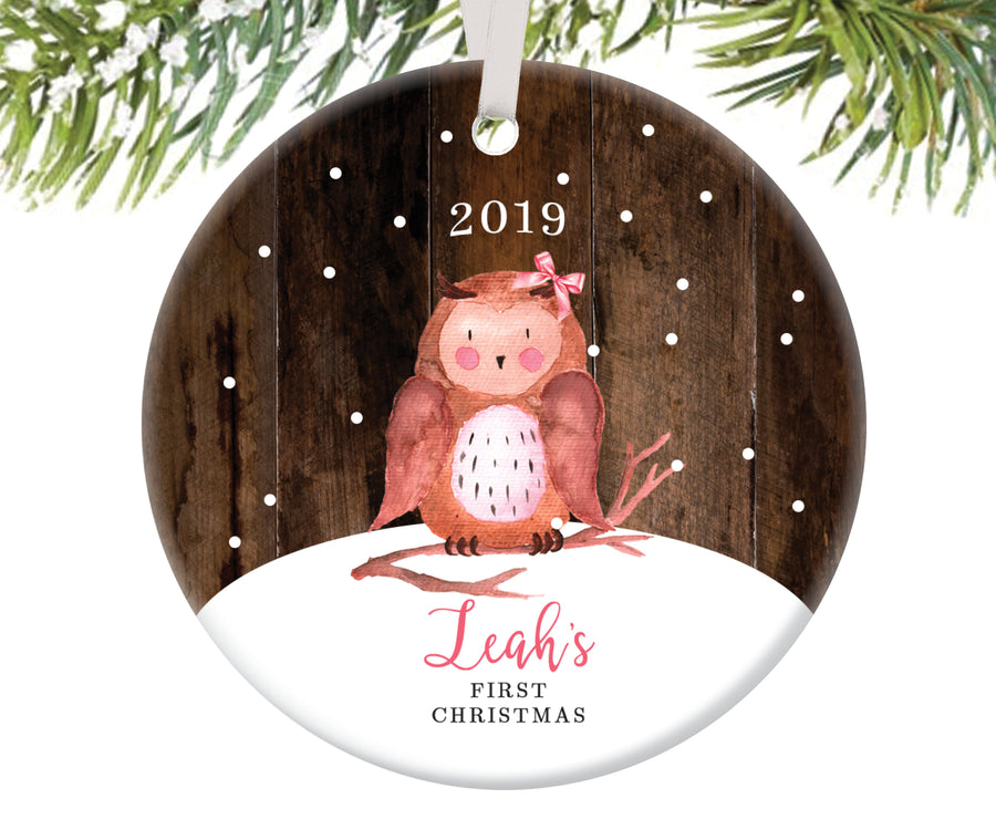Baby Girl's First Christmas Owl Ornament, Personalized | 126