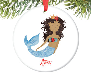 Black Mermaid Christmas Ornament, Personalized | 133