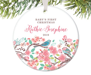Baby's First Christmas Pretty Birds Ornament, Personalized | 203