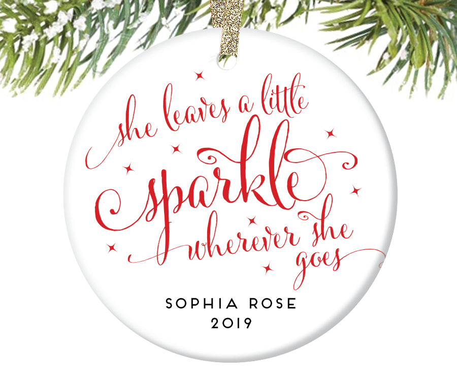 She Leaves A Little Sparkle Christmas Ornament for Girls, Personalized | 238