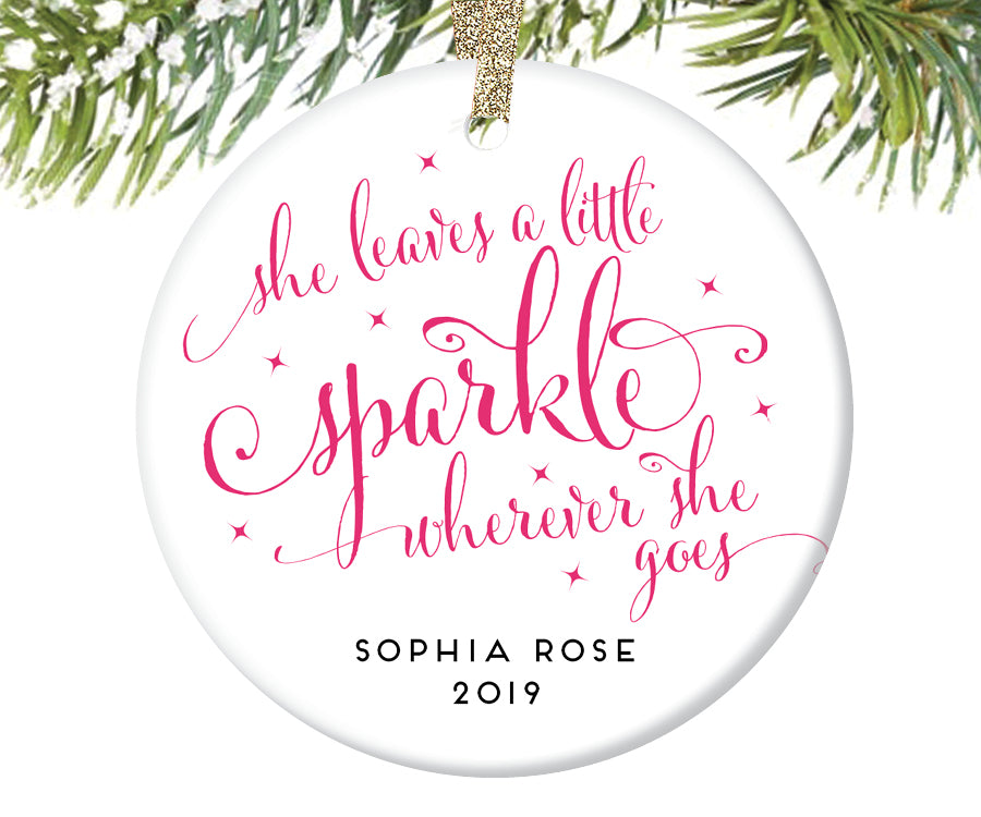 She Leaves A Little Sparkle Christmas Ornament for Girls, Personalized | 239