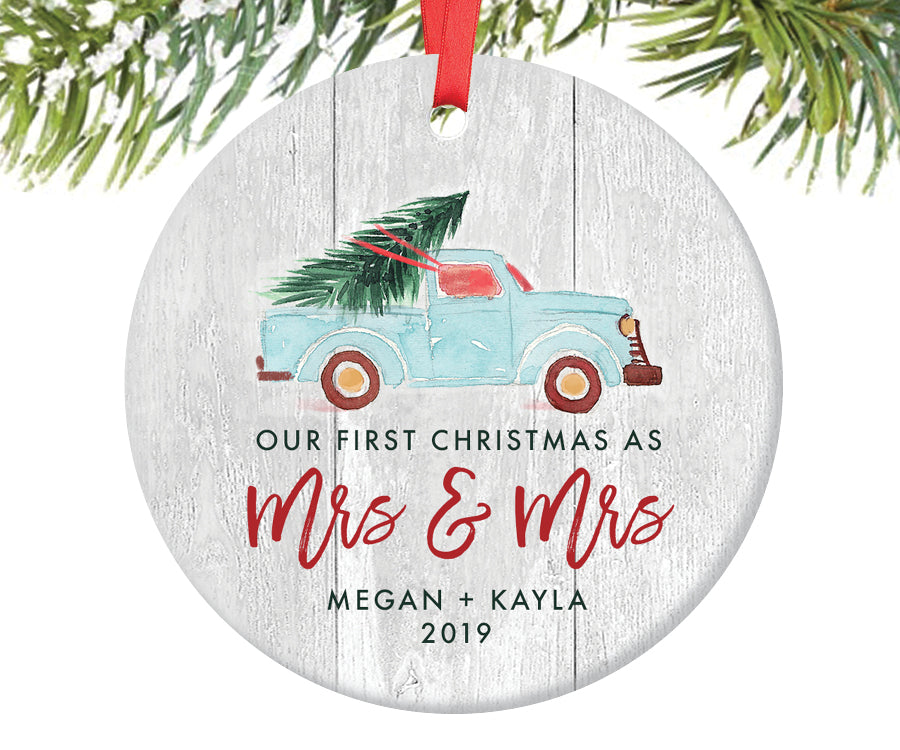 First Christmas as Mrs and Mrs Ornament, Personalized | 353