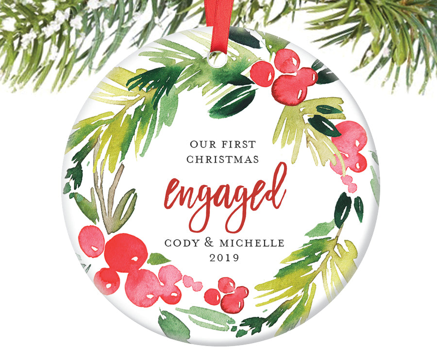 First Christmas Engaged Ornament, Personalized | 367