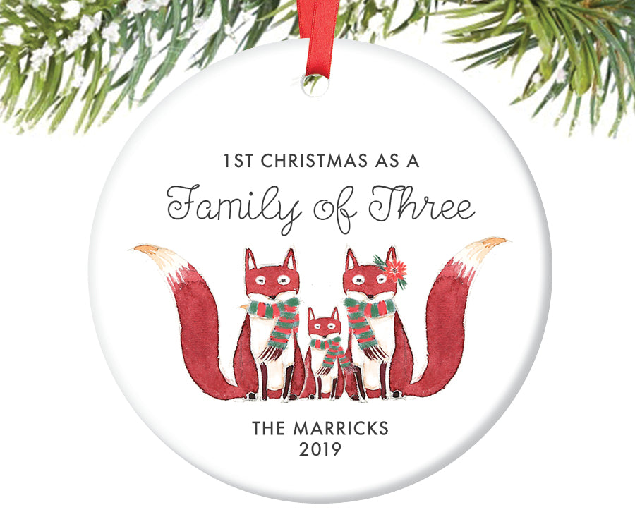 1st Christmas as a Family of Three Ornament, Personalized | 431