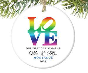 First Christmas as Mr and Mr LOVE Ornament, Personalized | 473