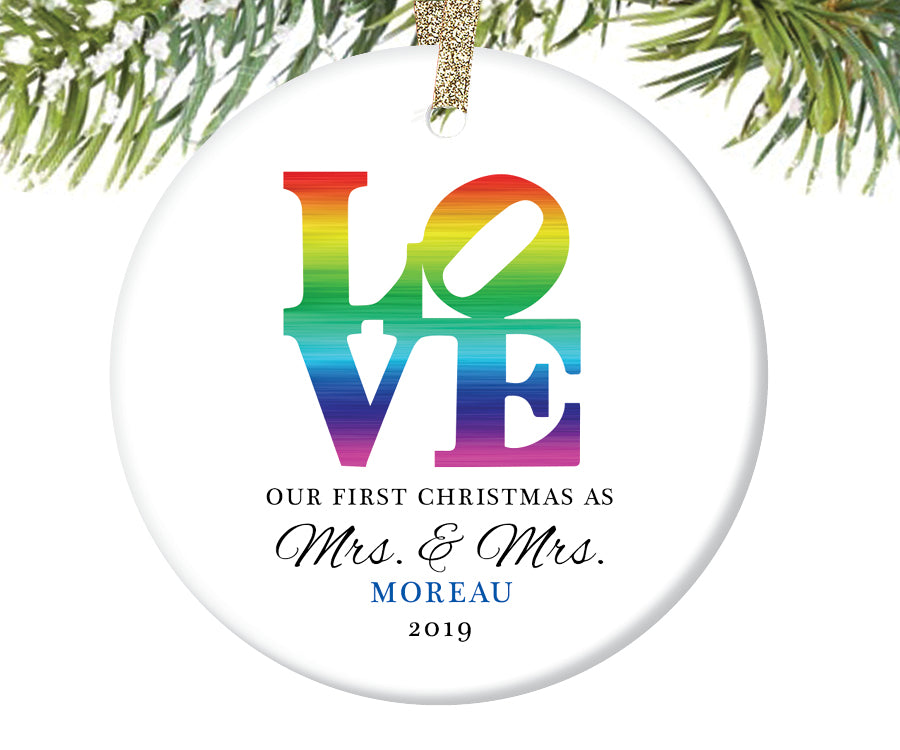 First Christmas as Mrs and Mrs LOVE Ornament, Personalized | 475