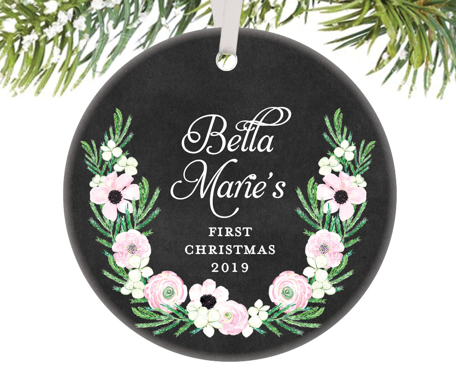 Baby Girl's First Christmas Ornament, Personalized | 514