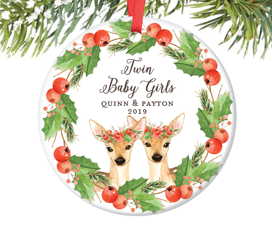 Twin Baby Girls Christmas Ornament, Personalized | 594