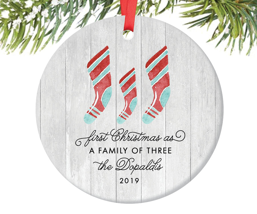 First Christmas as a Family of Three Ornament, Personalized | 601