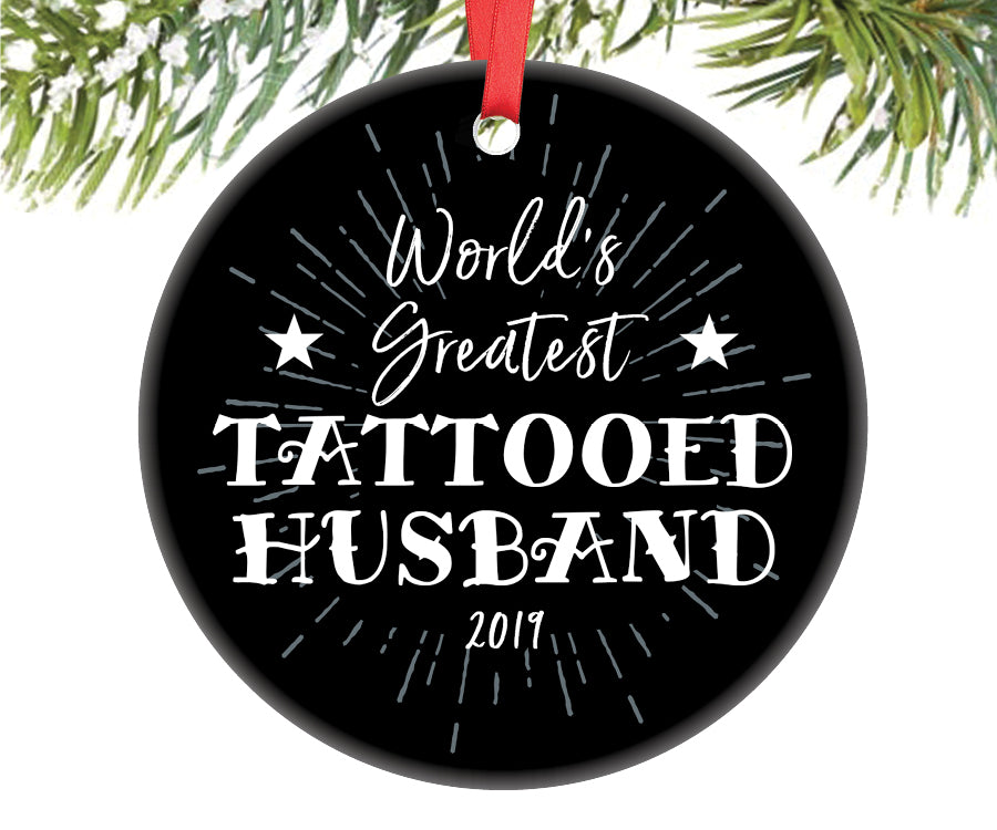 World's Greatest Tattooed Husband Ornament, Personalized | 695