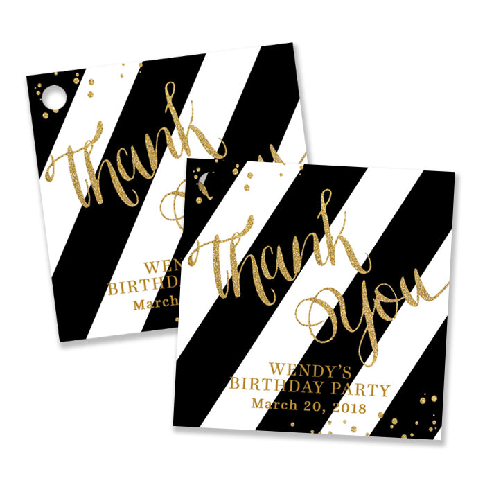 "Wendy" Black + Gold Birthday Party Favor Tags