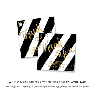 "Wendy" Black Stripe + Gold Birthday Party Invitation