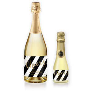 "Wendy" Black + Gold Birthday Party Champagne Labels